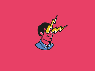 Only victory comics geek guy head lightning logo man pink popart
