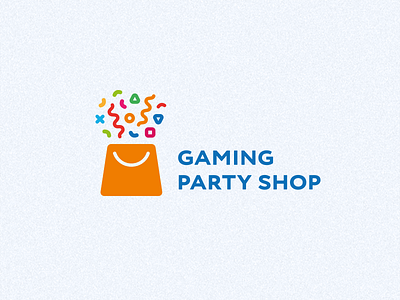 Gaming Party Shop bag blue brand brandidentity branding font game identity logo logotype orange red