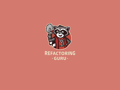 Refactoring Guru animal brand branding cute identity logo logotype mascot orange programming racoon