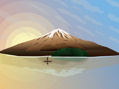 Sunset in the mountains adobe art boat digital art digital illustration fisherman illustration illustrator mountains sunset vector illustration vectorart