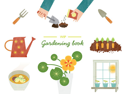 Gardening book - WIP flower gardening hands tool watercolor watering can window