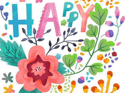 Happy Day Flower Print cheerful colorful day flower flower illustration happy happy birthday leaf