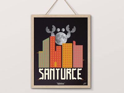 Vigilanturce building crab illustration moon poster print puerto rico santurce vector