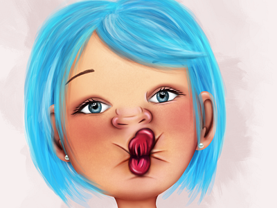 Blue Haired Girl blue eyes blue hair cute girl illustration kiss