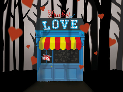 The Bucket Of Love bucket forrest hearts illustration lonely love shop