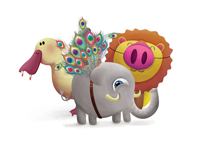 The Costume Party animal carlinsky costume cute duck elephant illustration party peacock pig shark tiger