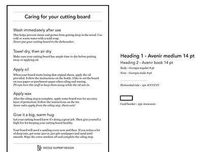 Cutting board care card