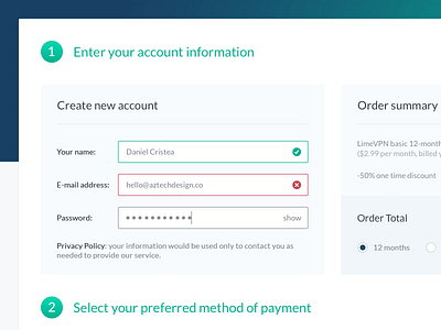 2 Step Order Process design form process steps ui