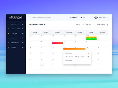 Oceanic Network - Dashboard Calendar Screen