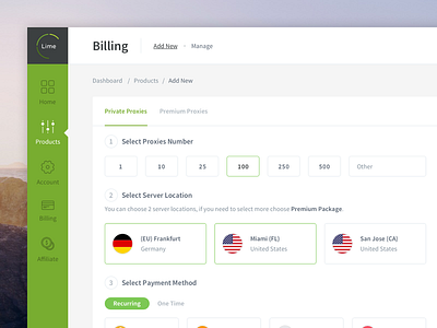 LimeProxies Dashboard clean control dashboard design green interface limeproxies panel proxy user