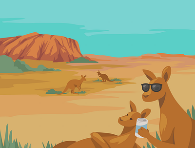 Kangaroos in Australia character illustration illustrator kangaroo landscape nature nature illustration travel travelling vector world