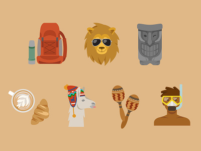Travel Icons activity camping character coffee illustration illustrator lion llama travel traveling vector world