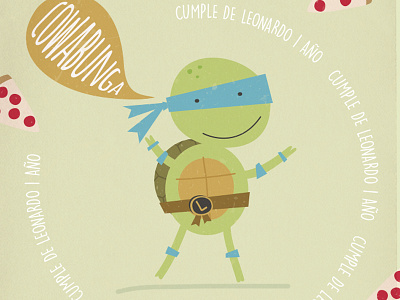 Leo´s B-day birthday children green hola holalaura invitation leo ninja turtles pizza superhero turtle