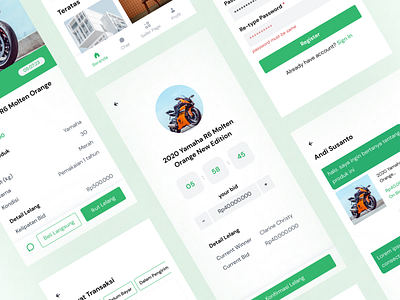 MoLelang Bid and Auction Mobile Application UI app auction bid car clean design ecommerce flashsale green minimal motor time ui