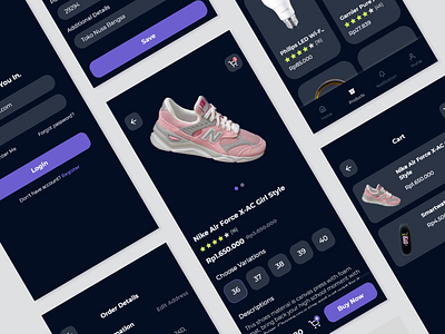 Dark Mode E-Commerce UI Design app cart clean dark design detail ecommerce minimal product shop ui