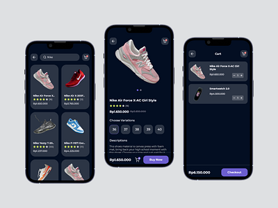 E-Commerce Home Product Detail Dark Mode app cart clean dark design ecommerce minimal product shoes shop ui