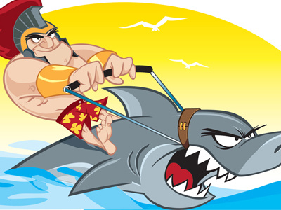 Shark Skiing gladiator illustration mascot shark vector water ski water skiing