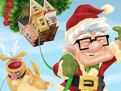 Carl Claus carl cartoon christmas dug greeting card happy holidays holiday illustration movie pixar textured up vector