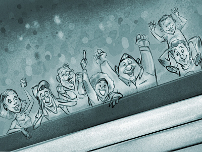 Book Page Layout audience cheering childrens book illustration layout pencils roughs sketch stadium