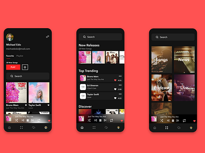 Music Streamer adobexd dark ui design flat mobile app mobile ui mobile uiux simple uidesign uiux