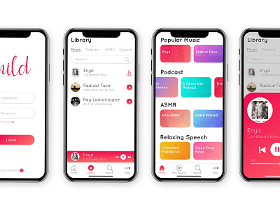 Mild Music and Podcast Player adobephotoshop adobexd branding flat illustration mobile app simple uidesign uiux vector
