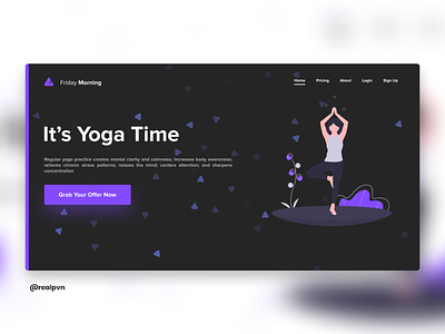 It's Yoga Time - A Dark Theme Design dark dark theme design minimal purple typography ui web web design yoga