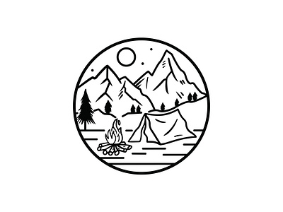 Mountain Adventure Logo Design adventure adventure logo black and white black and white logo camp circle design logo logodesign monoline mountain logo mountains vector