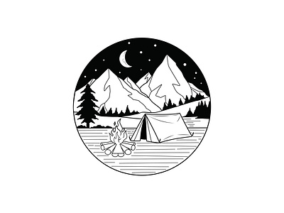 Camp Night Adventure Monoline Logo Design adventure black white black and white black and white logo camp design logo logo design logodesign monoline monoline logo mountain night vector