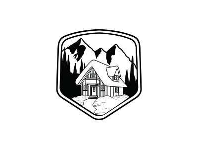 Lodge Monoline Logo Design adventure black white black and white black and white logo design hut lodge logo logo design logodesign monoline monoline logo mountain trees vector