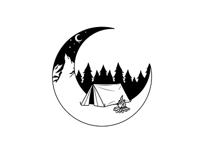 Moon Camp Monoline Logo Design adventure black white black and white black and white logo design logo logo design monoline monoline logo vector