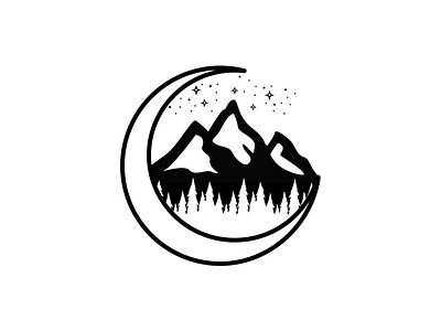 Monoline Moon Mountain Logo Design adobe illustrator adventure black white black and white logo black white branding design logo logodesign logos monoline moon mountain mountain logo tree vector