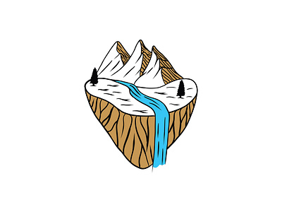 Waterfall Mountain Illustration adobe illustrator adventure blue brown chocolate colorful design lake logo logo design logodesign monoline logo mountain tree vector