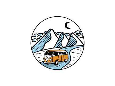 Car Mountain Adventure Illustration adobe illustrator adventure black blue blue and white car design hills logo logo design moon mountain mountain logo mountains vector yellow