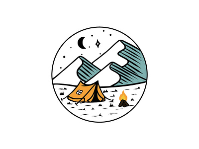 Simple Mountain Camp Illustration adobe illustrator adventure black black white bonfire camp circle design illustration logo logo design moon mountain skies tent vector white
