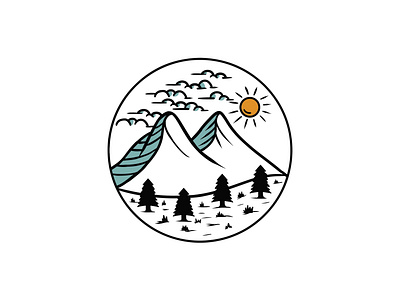 Simple Sunny Moutain Tree Illustration