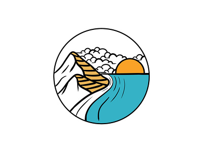 Mountain Beach Simple Color Illustration