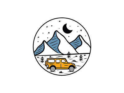 Mountain and Car Circle Illustration