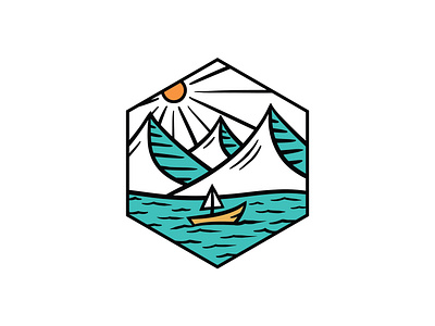 Ocean and Mountain Hexagon Illustration adobe illustrator adventure design logo logo design logodesign monoline monoline logo mountain vector