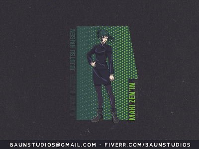 Maki Zen'in from Jujutsu Kaisen anime anime art anime girl anime studio animeart cartoon character cute green jujutsu kaisen maki simple tshirt design