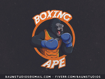 Boxing Ape: Let's Fight! adobe illustrator ape apes boxer boxer ape boxing boxing ape cartoon cartoons design illustration kingkong logo logo design logodesign monkey vector