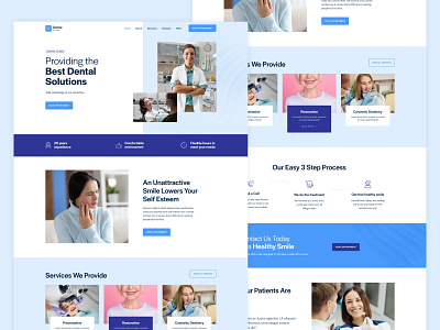 A website design for a dental clinic! blue branding clinic dental dentist design header illustration layout logo minimal ui ux website concept