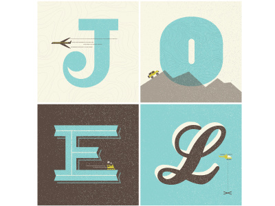 Joel alphabet blue design graphic helicopter illustration jet letter logo plane texture train truck vintage