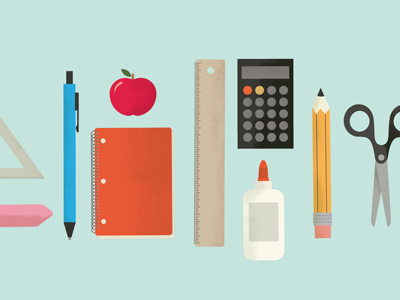 Back To School design glue graphic illustration learning logo pen pencil school supplies texture vintage