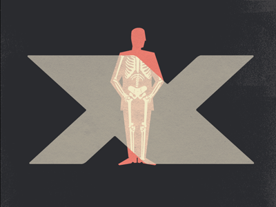 X is for X Ray black illustration letter man vintage x xray