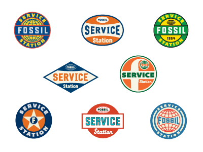Fossil Service Station color design distressed fossil fuel gas globe gas station icon illustration logo old retro tag texture type vintage