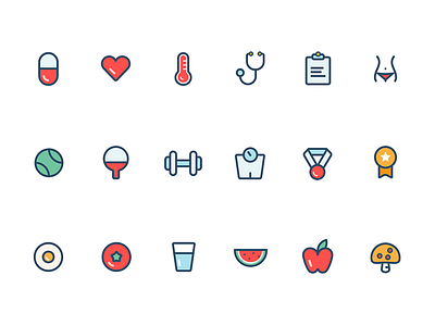 Health Icons color cute fitness food health icon illustration sport ui