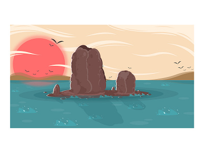 The sea and the stone color illustration sea