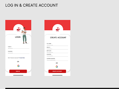 LOG IN / CREATE ACCOUNT MOBILE SCREEN app design ui vector