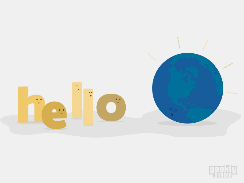Hello World internet dev programming geek illustration draw typography fonts planet world hello