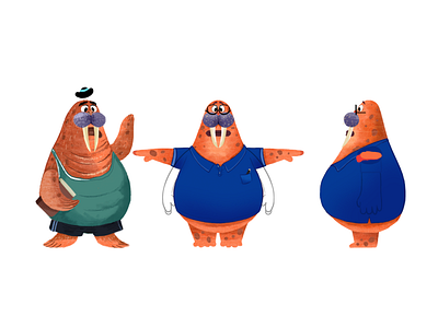 Blue character set illustration walrus